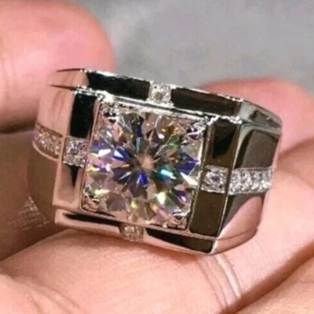Elegant Unisex Silver Ring with Clear Gemstone Sz 9